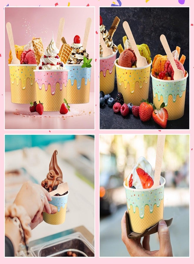 Ninehaoou 100 Pack Paper Ice Cream Cups with Spoons Paper Dessert Cups Colorful Sundae Bowls Disposable Ice Cream Containers for Hot Soup Summer Graduation Bar Party Supplies (6 oz) - Image 4